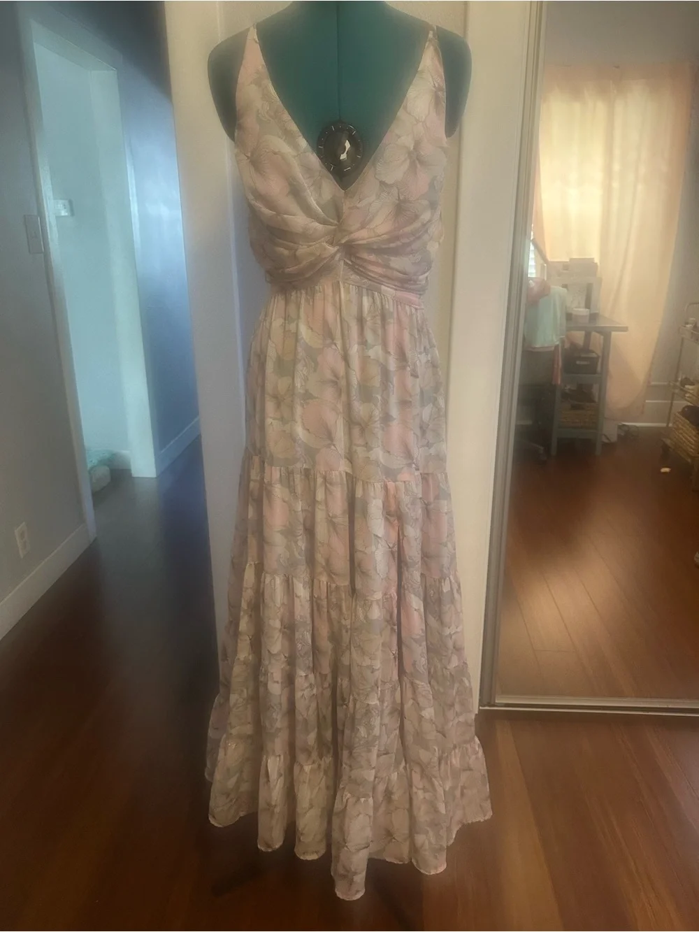 Astr Floral Twist Maxi Dress in Pastel Pink and Cream - Picture 1 of 6